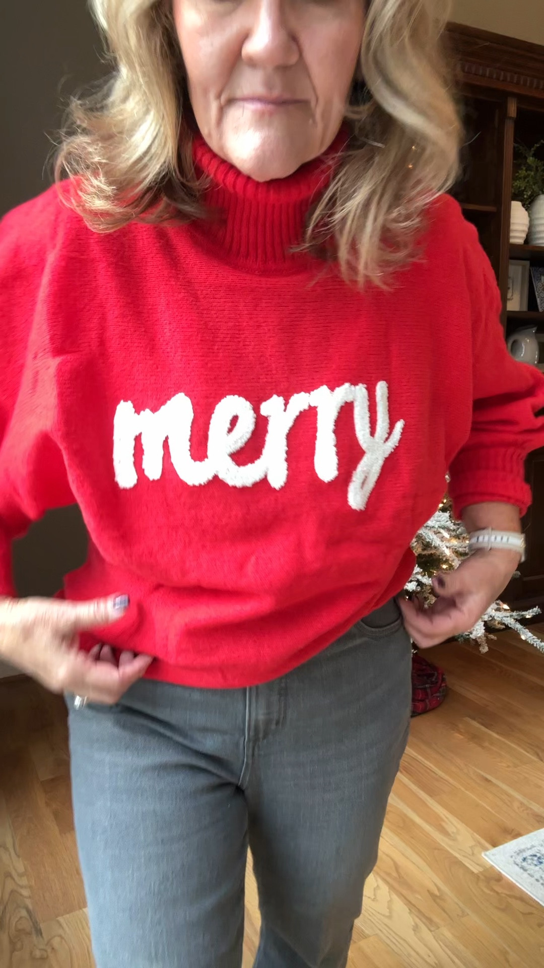 Cute sweater from Amazon. The chenille words are well done. Sweater is lighter weight and very stretchy. It’s about what you’d expect from Amazon but I think it’s worth a buy to wear a couple times. 

Jeans are tts by loft. 
Sneakers are very comfy. Tts 

Holiday sweater Amazon sweater merry graphic red sweater loft grey gray jeans kick crop jeans 

#LTKHoliday #LTKFindsUnder50 #LTKOver40