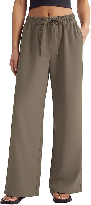 SUUKSESS Women Wrinkle Free Wide Leg Pants Flowy Palazzo Casual Trousers | Amazon (US)