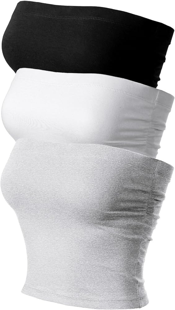 MixMatchy Women's 3 Pack Tube Tops Ruched Side Double Layered Tube Top with Cotton Shelf Bra | Amazon (US)