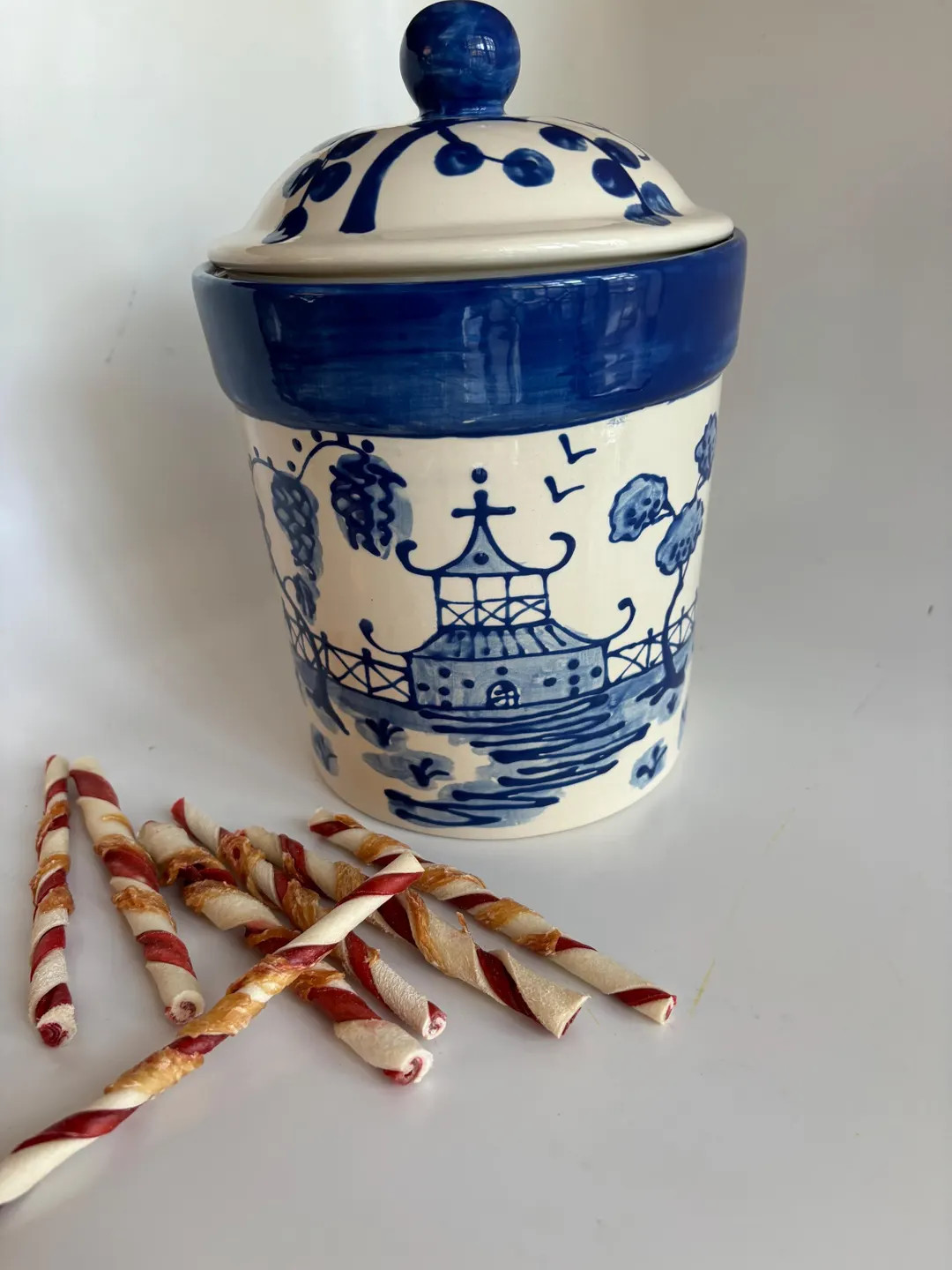 Hand Painted Blue and White Treat Canister Dog Treat Jar. Kitchen Canister. Bathroom Canister. Co... | Etsy (US)