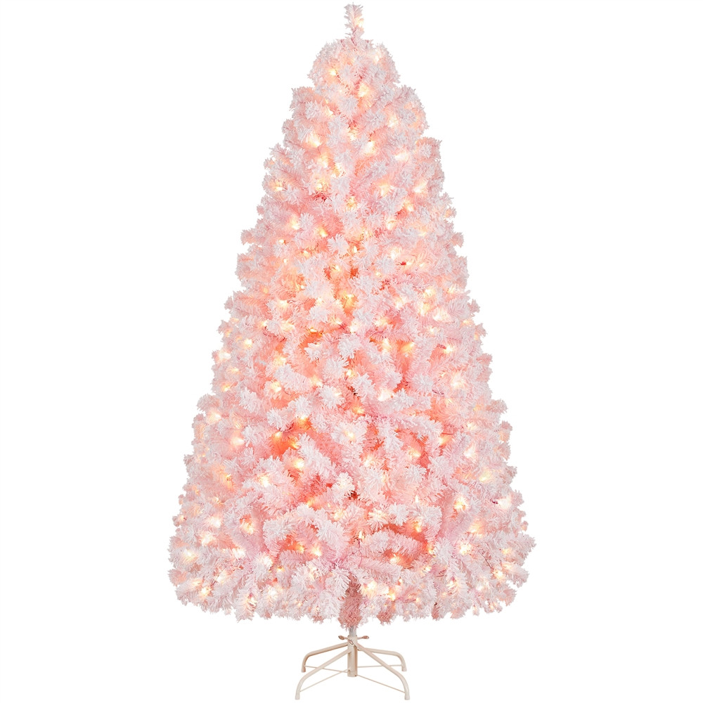 SmileMart 6ft Pre-lit Flocked Artificial Snow Frosted Christmas Tree Hinged Spruce Holiday Decora... | Walmart (US)