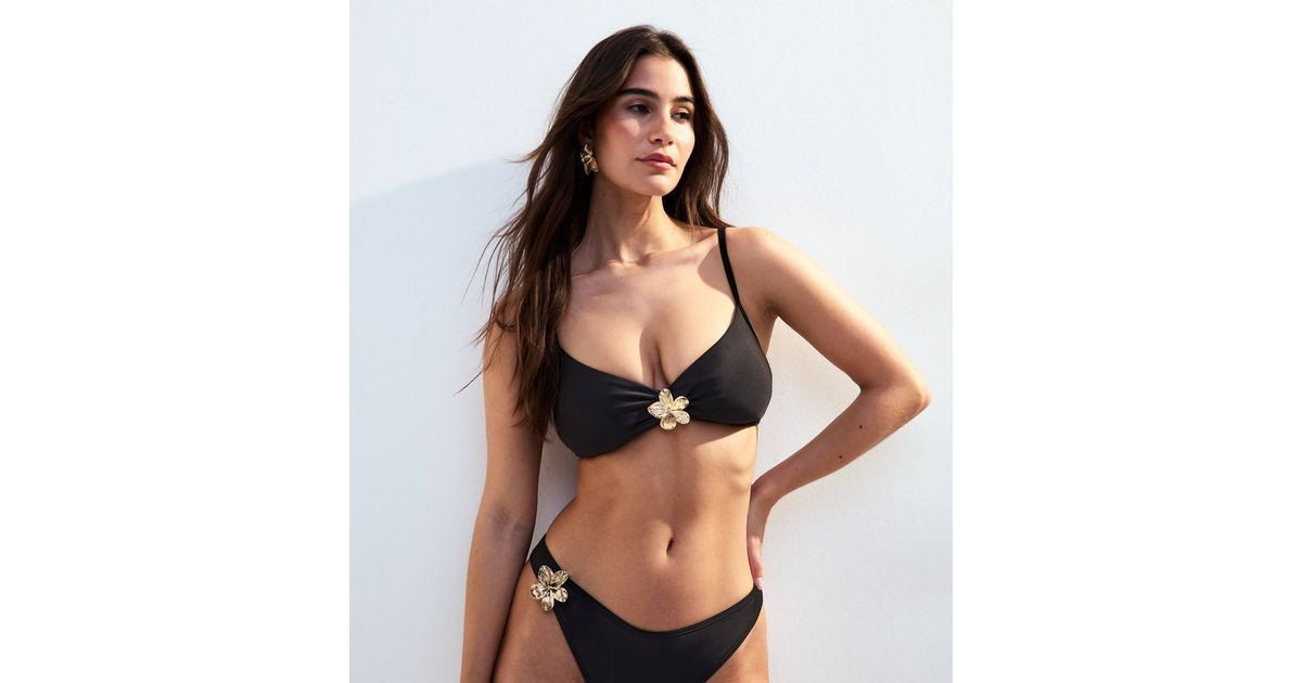 Black Floral Detail Bikini Top | New Look | New Look (UK)