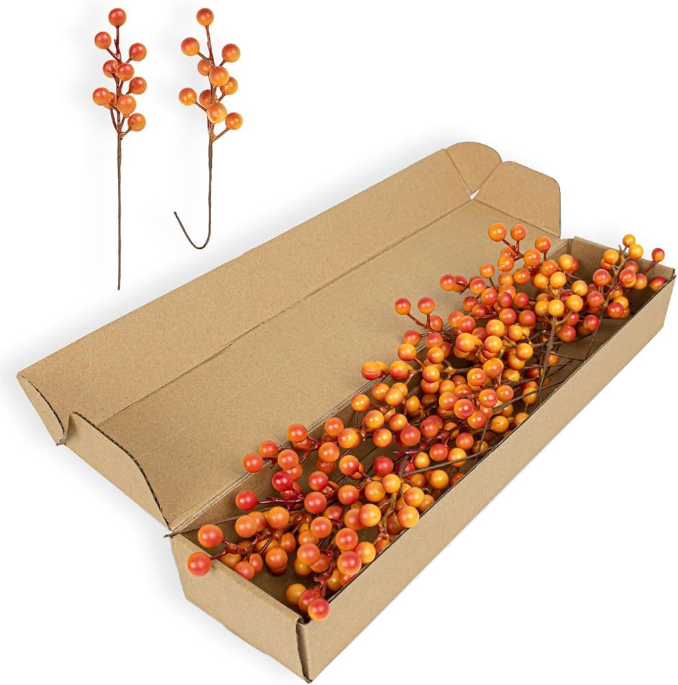 Artificial Berry Stems 32 Pack Fall Floral Picks and Sprays 6.5 Inch Small Orange Berry Branches ... | Amazon (US)