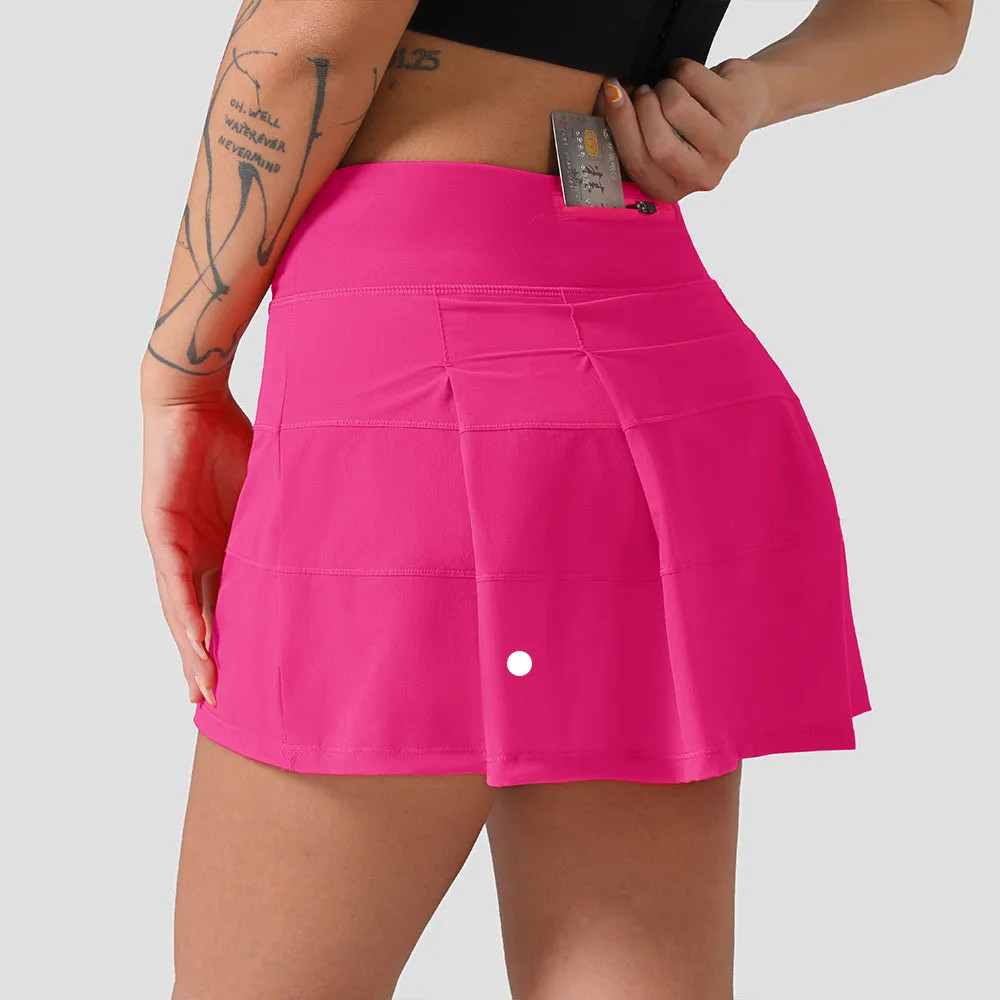 L 8207 Mid Rise Skirt Pleated Tennis Skirt With Two Pocket Women Shorts Yoga Sports Short Skirts ... | DHGate