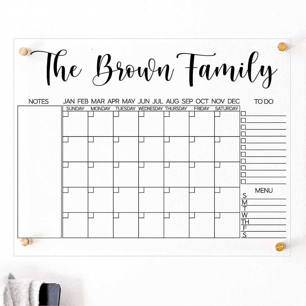 Acrylic Family Wall Calendar - Personalized Calendar - Glass Calendar For Wall - Large Acrylic Ca... | Amazon (US)