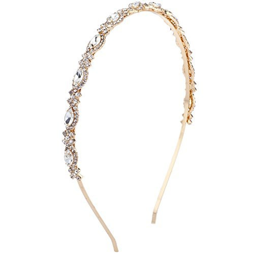 Lux Accessories Bridal Occasion Crystal Rhinestone Statement Tiara Headband (GOLD) | Amazon (US)