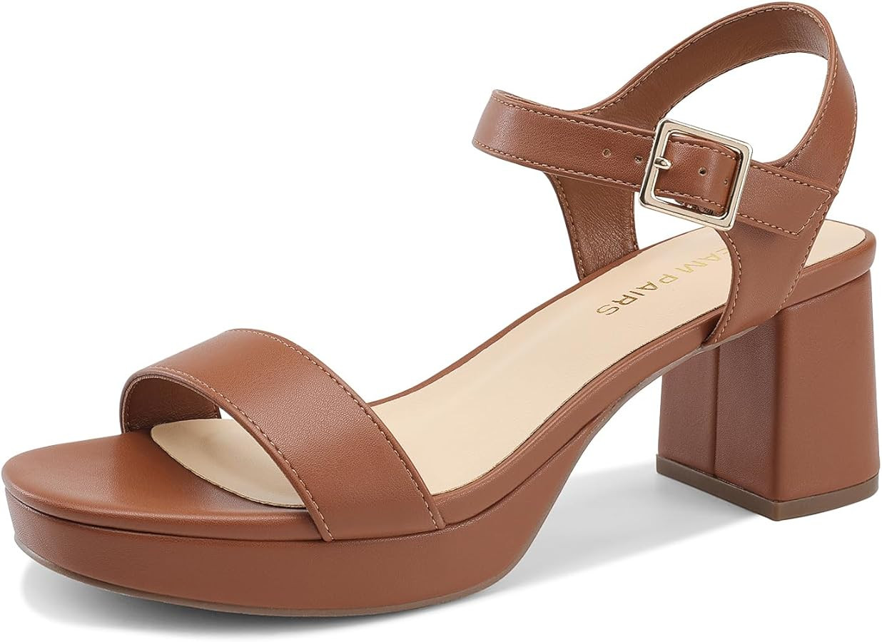 DREAM PAIRS Women's Platform Heels Block Chunky Open Toe Ankle Strap Heel Fashion Wedding Party D... | Amazon (US)