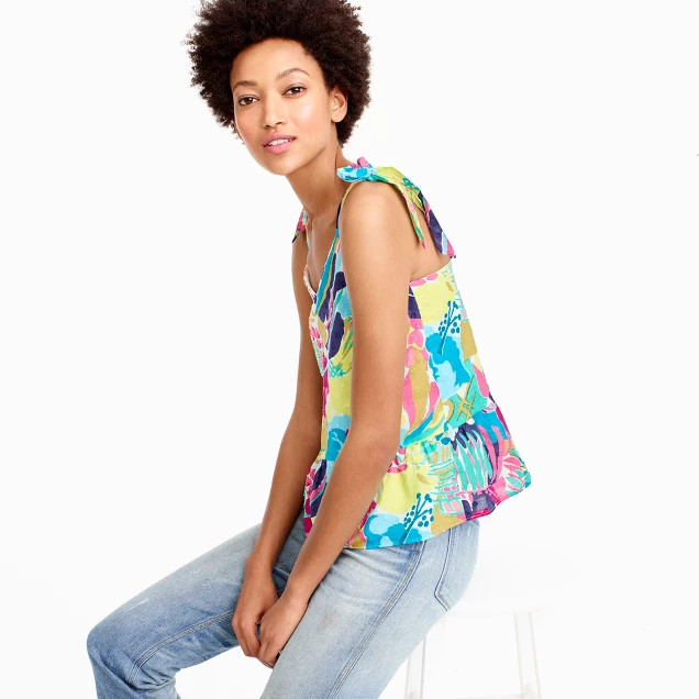 Tie-shoulder peplum top in seaside floral | J.Crew US
