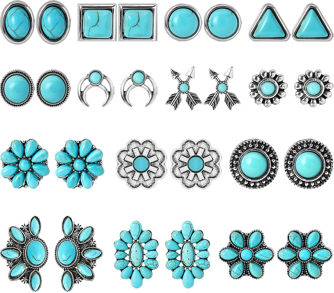 NEWITIN 14 Pairs Turquoise Stud Earrings for Women Hypoallergenic Earrings Turquoise Jewelry Gems... | Amazon (US)