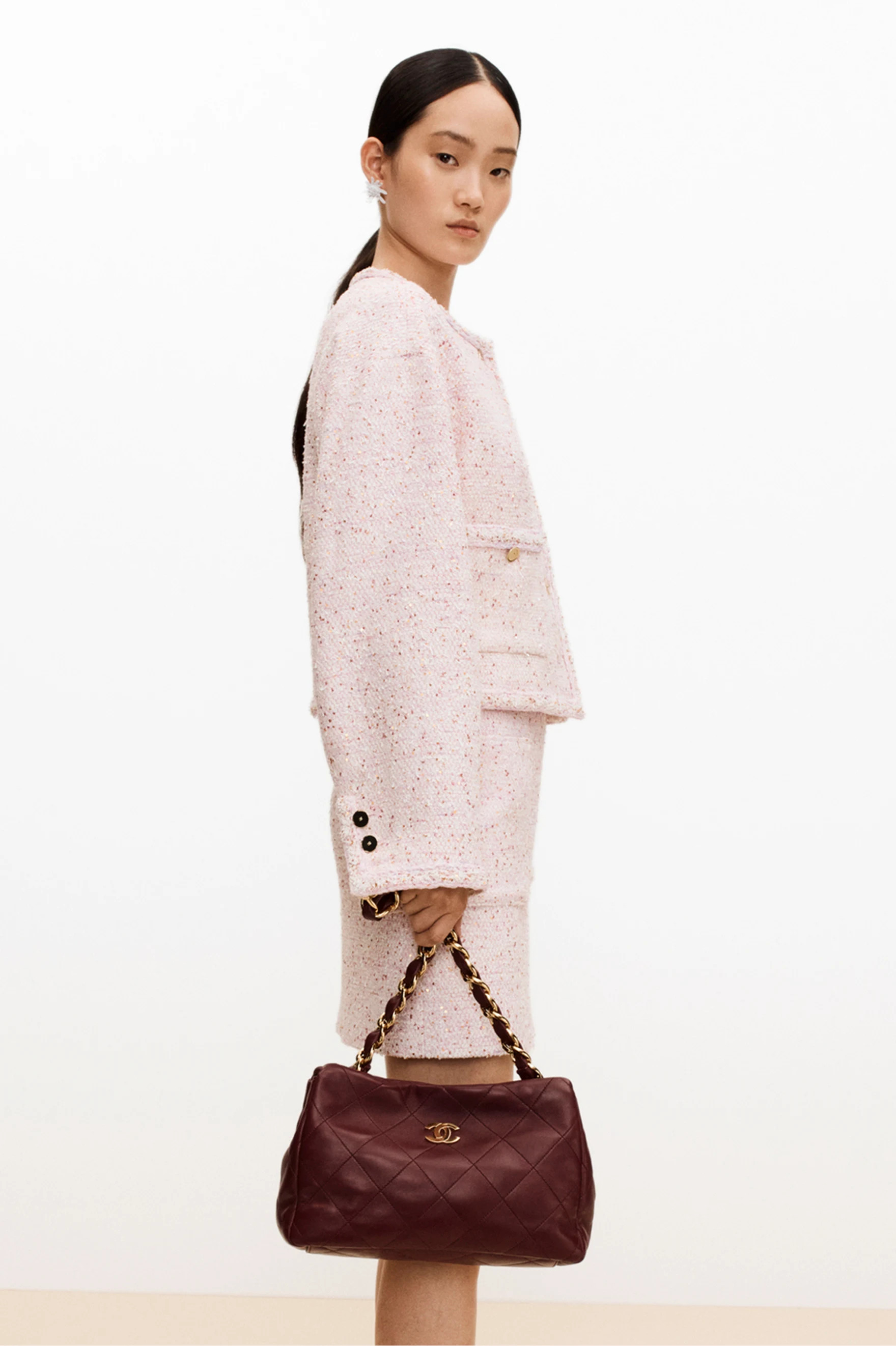 Short skirt - Tweed, pink, purple, white & gold — Fashion | CHANEL | Chanel, Inc. (US)