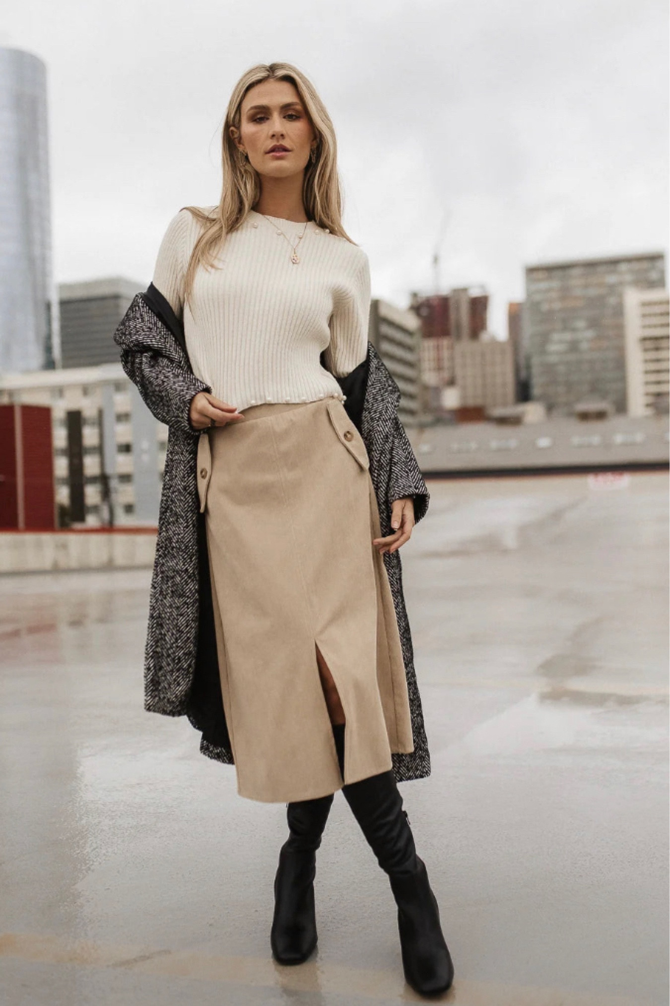 Holiday style 
Tan corduroy skirt
Pearl embellished sweater 
Steve Madden Platform Knee High boots
Herringbone coat

#LTKSeasonal #LTKstyletip #LTKHoliday