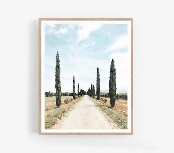 Italy Print Cypress Tree Landscape Painting Wall Art Digital - Etsy | Etsy (US)