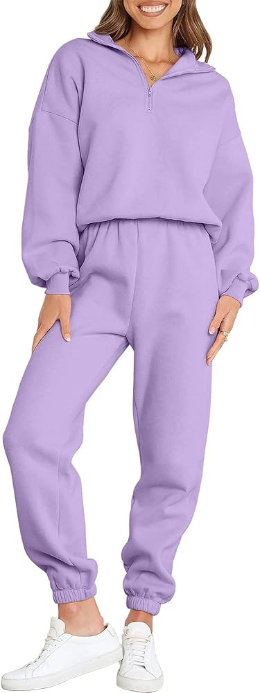 ANRABESS Women 2 Piece Outfits Sweatsuit Oversized Half Zip Sweatshirt Jogger Sweatpants Tracksui... | Amazon (US)
