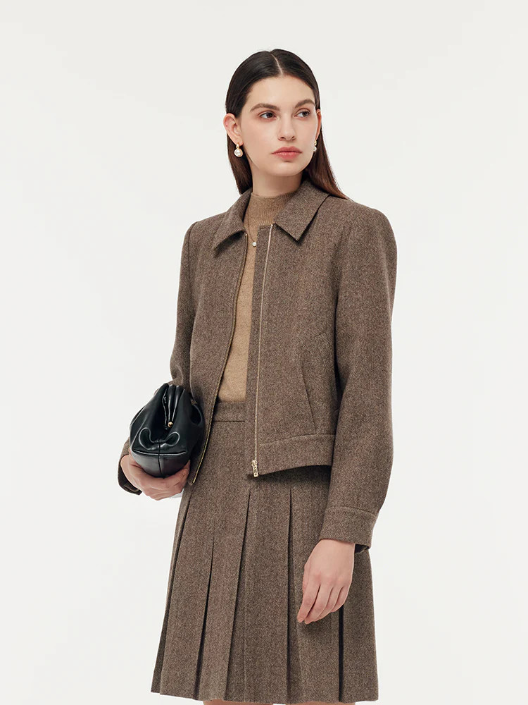 100% Washable Wool Zip Up Women Jacket | GOELIA