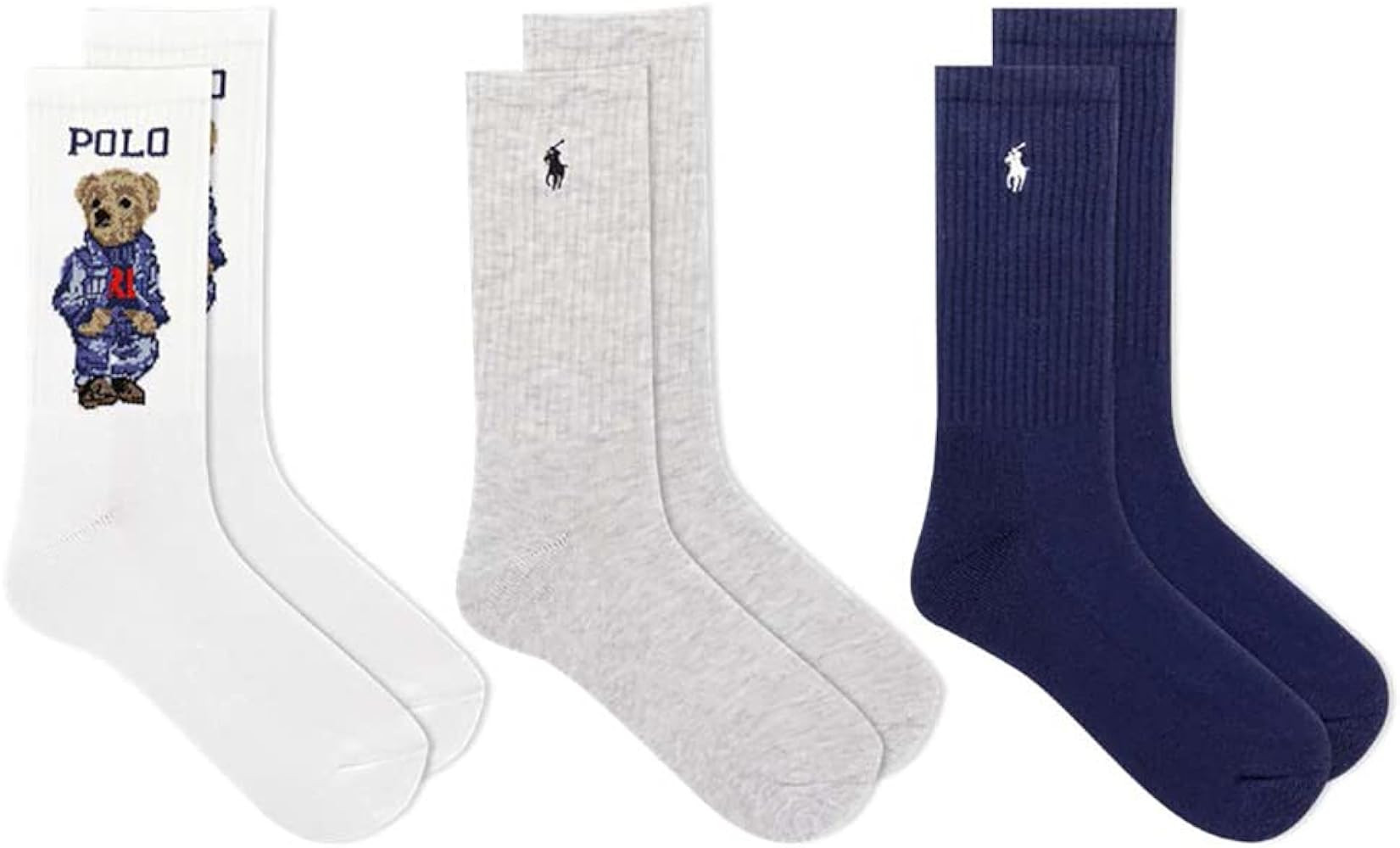 Ralph Lauren Polo Women's 3-Pack Americana Bear Crew Socks, White Assorted, 9-11 | Amazon (US)