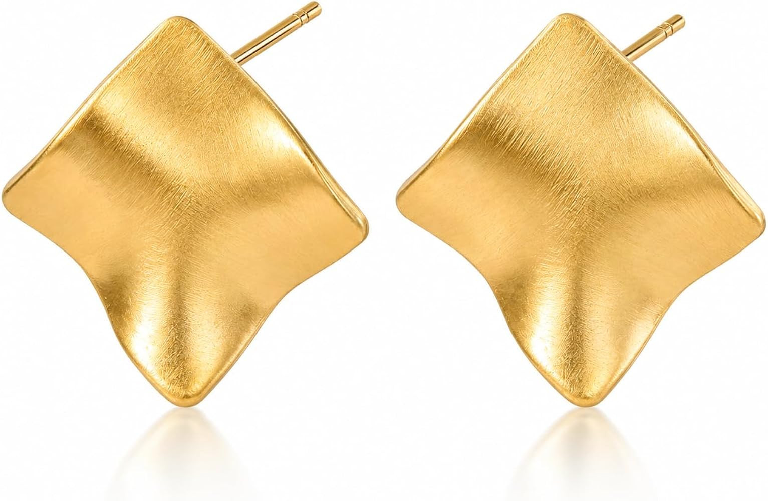Brushed Gold Earrings for Women Geometric Stud Earrings 14K Gold Chunky Earring Jewelry Gifts | Amazon (US)