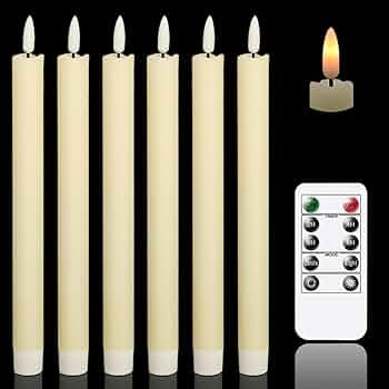 GenSwin Flameless Ivory Taper Candles Flickering with 10-Key Remote, Battery Operated Led Warm 3D... | Amazon (US)