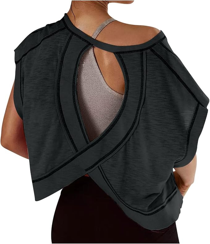 Lenago Workout Tops for Women Open Back Short Sleeve Shirts Backless Gym Yoga Athletic T-shirt Tr... | Amazon (US)