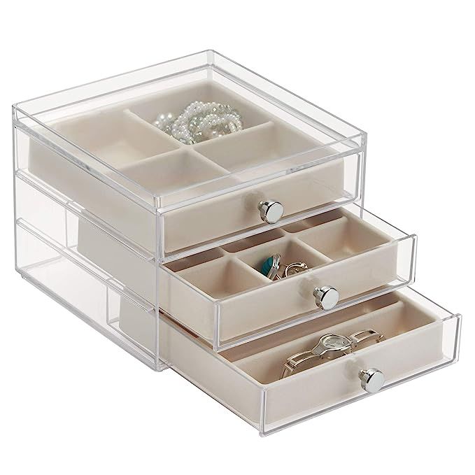 iDesign Plastic 3 Jewelry Box, Compact Storage Organization Drawers Set for Cosmetics, Hair Care,... | Amazon (US)