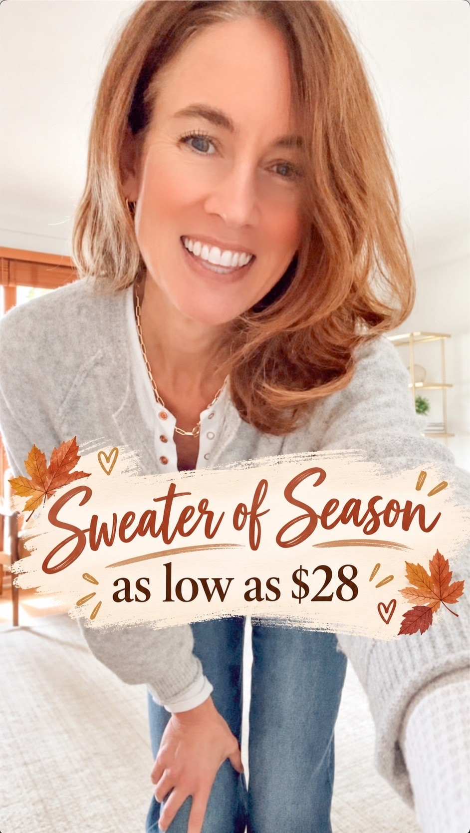 My Over 50 women's style - wearing a grey henley sweater layered over a henley tee with jeans.  Accessorized with a Gorjana gold chain necklace.  #over50style - Cozy fall outfit for women over 50 #over40style #falloutfits

#LTKootd #LTKOver40 #LTKTall