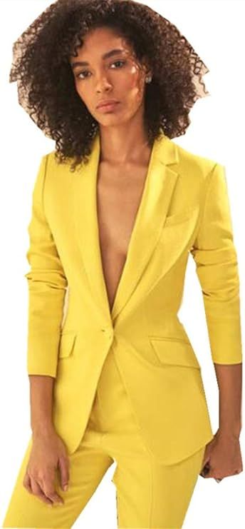Amazon.com: Yellow Peak Lapel Women Pantsuits Women's Blazer Formal Ladies Business Office Tuxedo... | Amazon (US)
