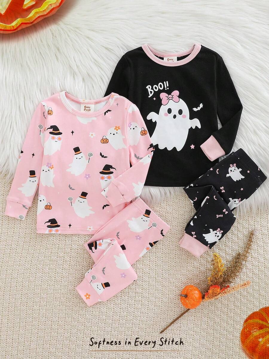Cozy Pixies 4pcs Baby Girl Snug Fit Pajama Set, Tight Fit Pajama Tight  Cartoon Ghost Print Soft ... | SHEIN