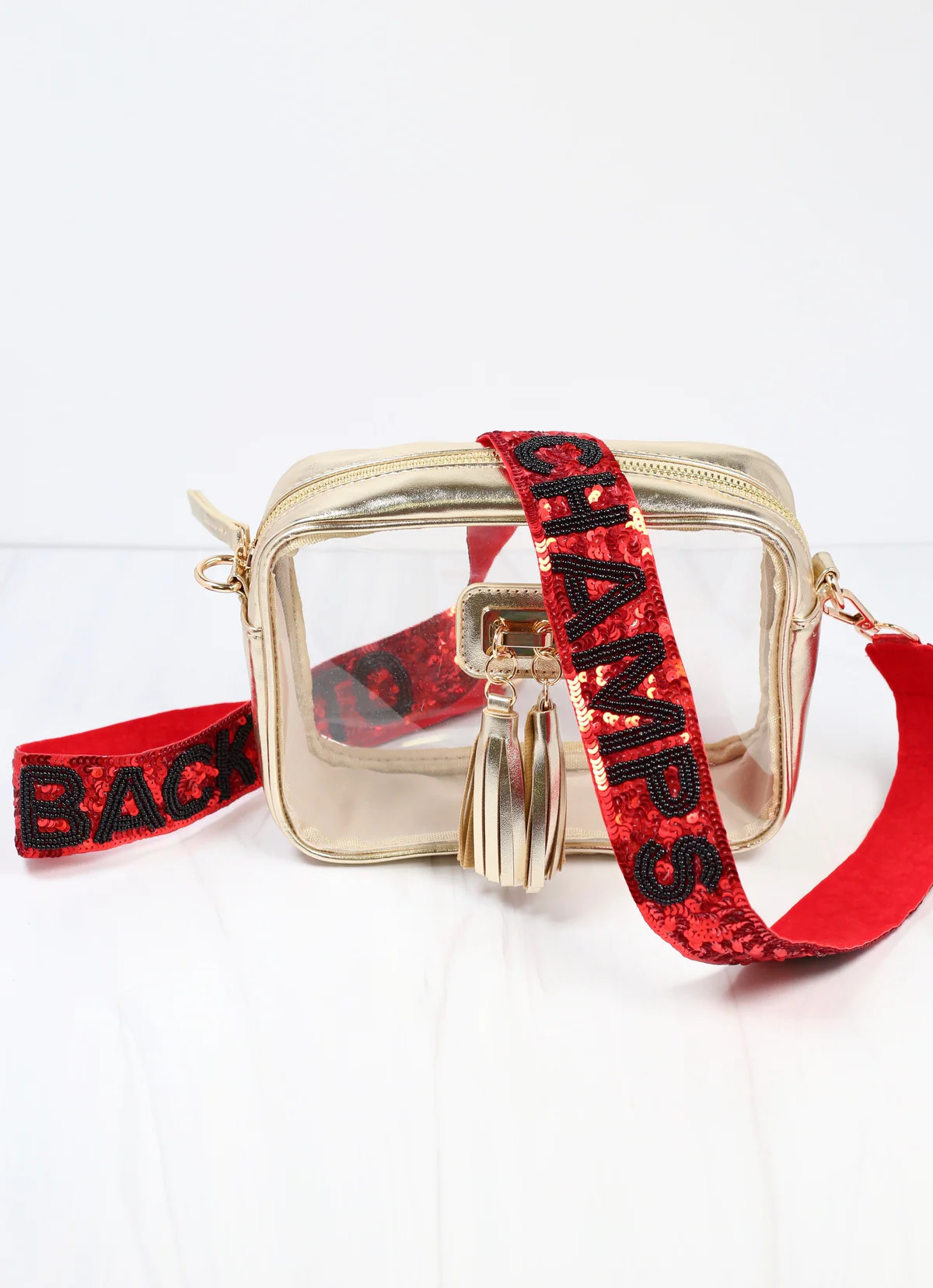 Back to Back Champs Sequin Crossbody Strap RED | Caroline Hill