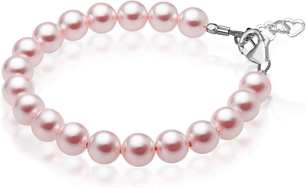 Baby Crystals Delicate Sterling Silver Bracelets for Girls with Rosaline European Simulated Pearl... | Amazon (US)