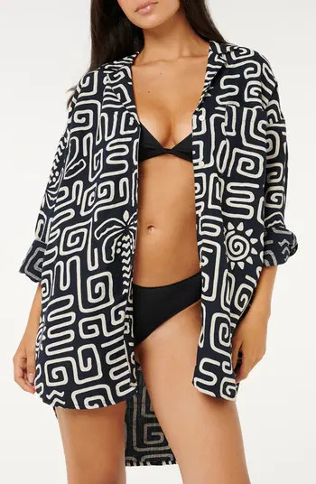 Sunset Luau Print Button-Up Oversize Blouse | Nordstrom