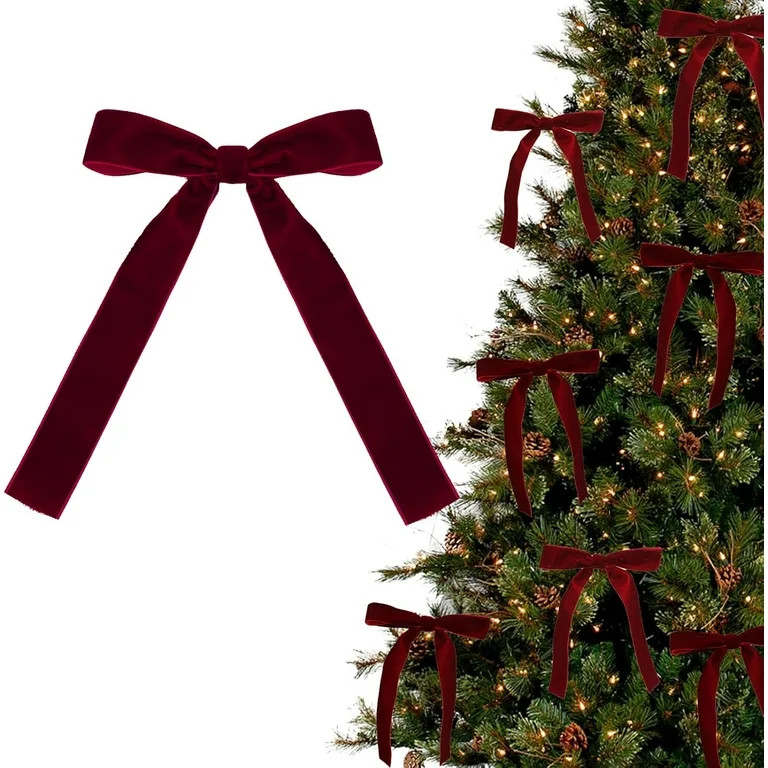 50pcs Burgundy Velvet Bows for Christmas Tree Decorations Wreath Garland Velvet Bows with Twist T... | Walmart (US)