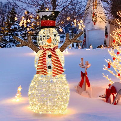 Costway Pre-Lit Standing Snowman Artificial Christmas Decoration with 80 LED Lights | Target
