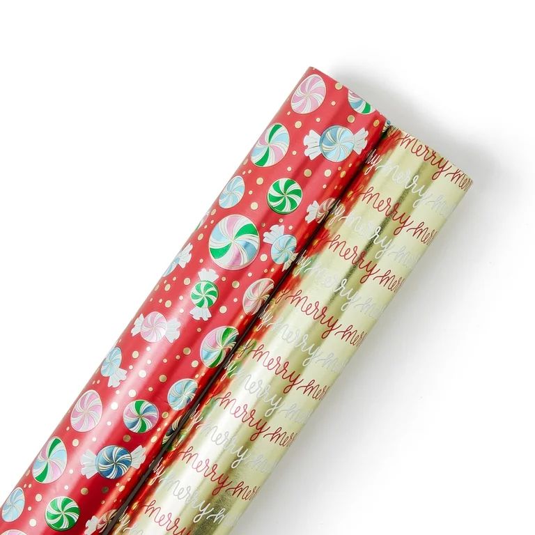 Packed Party "MERRY SWEETS AND TREATS" 2 Pack Christmas Gift Wrapping Foil Paper With 10 Gift Tag... | Walmart (US)