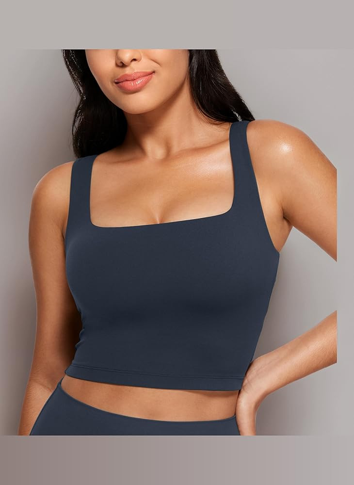 CRZ YOGA Women's Butterluxe Square Neck Sports Bra Padded Wireless Crop Top Gym Workout Tank Tops... | Amazon (UK)