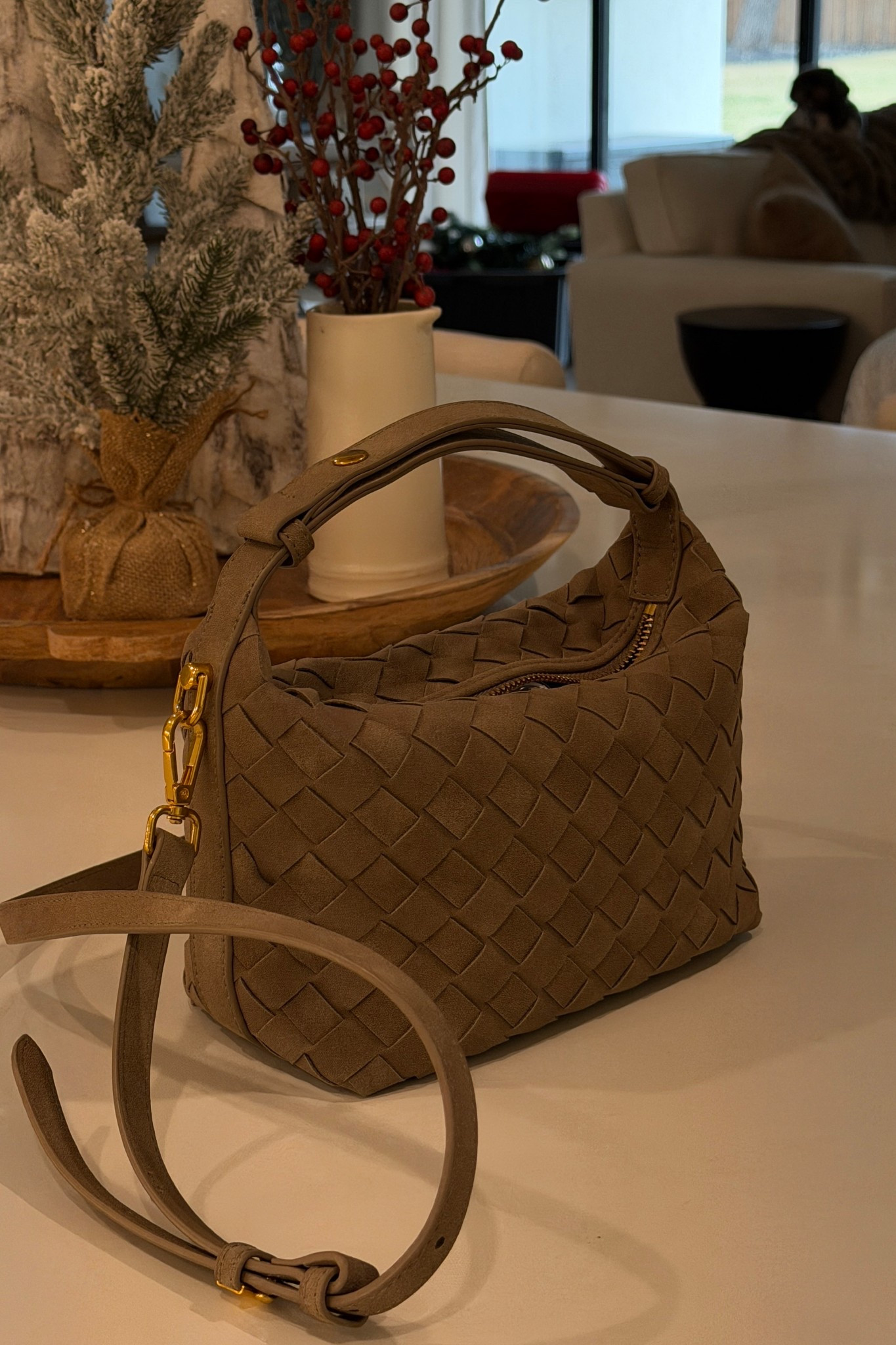 amazon bag! listed as light green but it looks more taupe/tan to me  