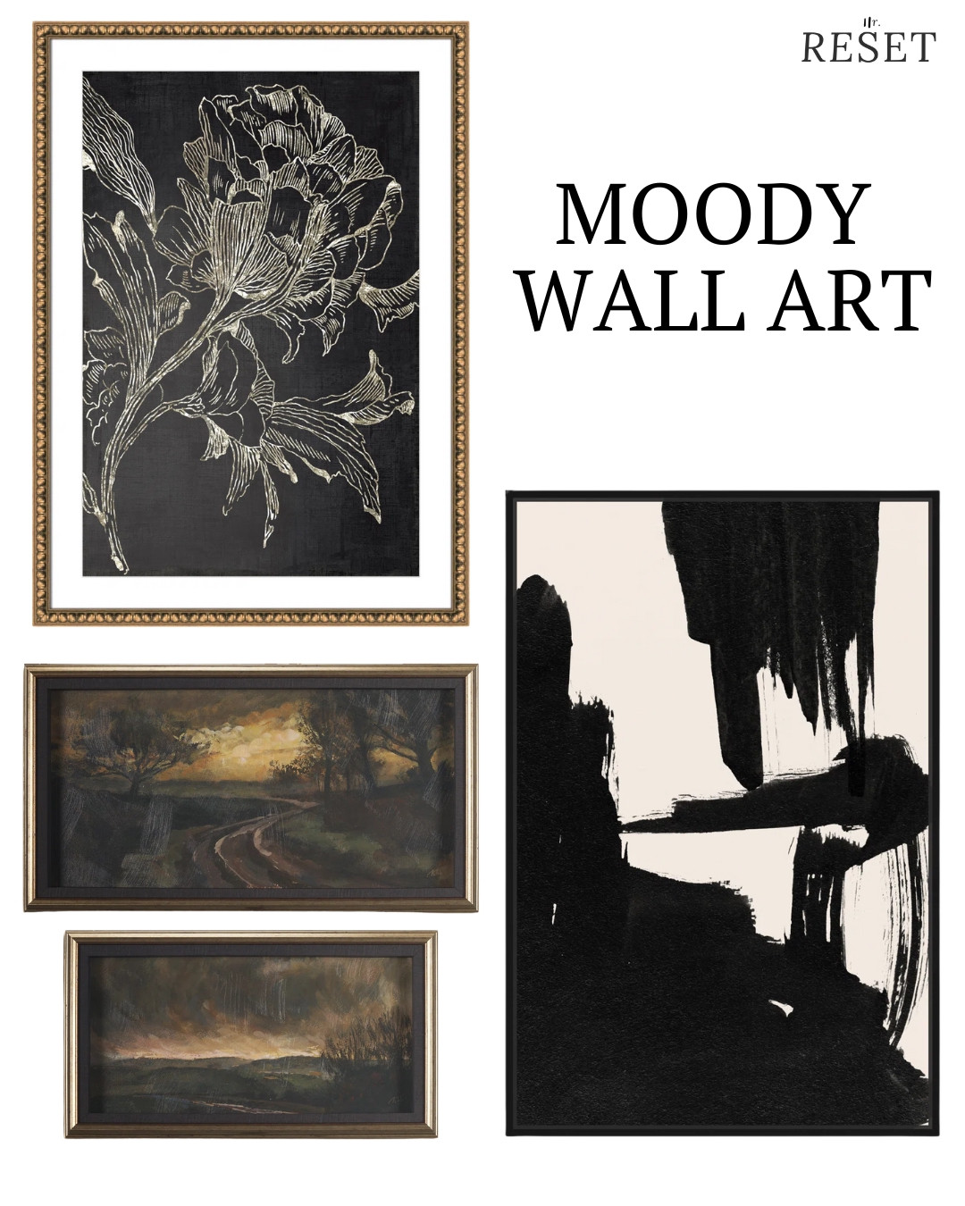 High-end moody wall art for a modern interior.
Includes abstract black wall art, framed landscape artwork, and neutral statement art pieces.
Perfect for creating depth and contrast in living rooms, bedrooms, or entryways. 

 #LTKSeasonal #LTKHome