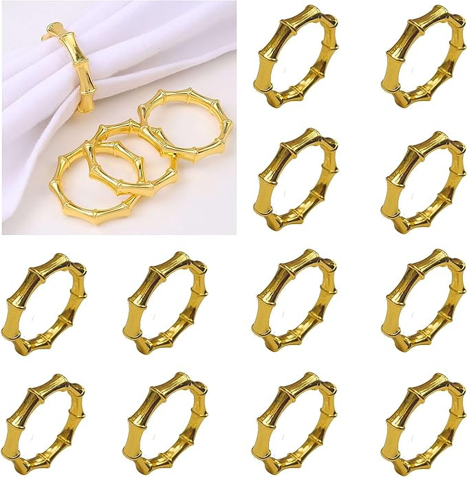 FAIRGOOD 12pcs Napkin Rings (Gold Bamboo) - Elegant Brushed Metal Luminous Simple Modern Boho Des... | Amazon (US)