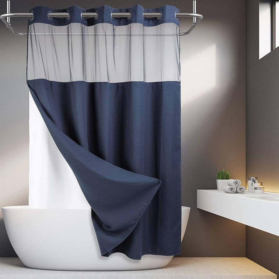 No Hooks Required Dotted Waffle Weave Shower Curtain with Snap in Liner -Extra Long 71W x 86H,Hot... | Amazon (US)