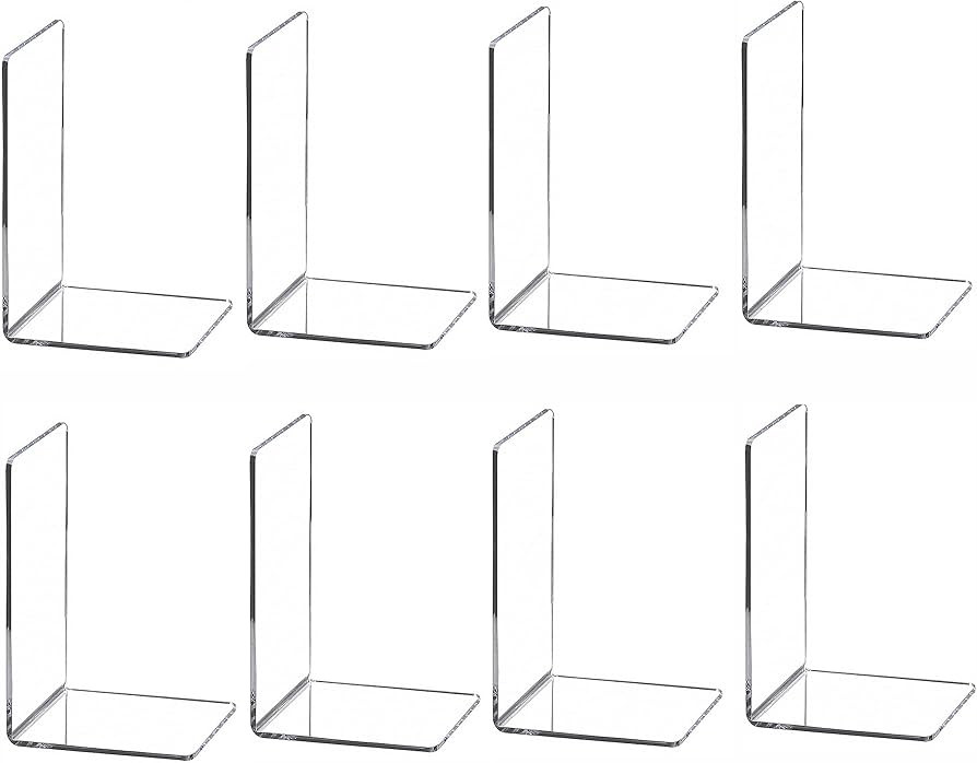 Clear Bookends for Heavy Books,8pcs Acrylic Book Shelf Organizer for Desk,Plastic Heavy Duty Book... | Amazon (US)