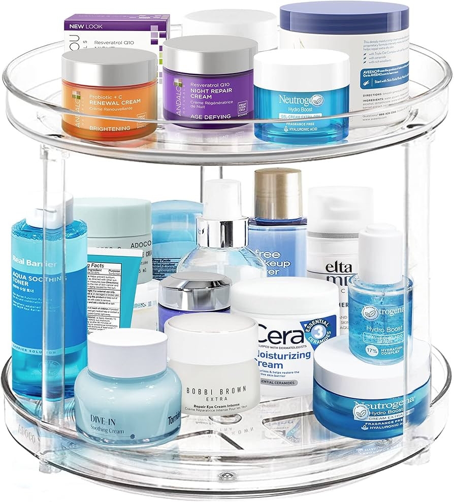 2 Tier Lazy Susan Organizer, 10.6 Inch Clear Makeup Organizer Skincare Organizers, Bathroom Organ... | Amazon (US)
