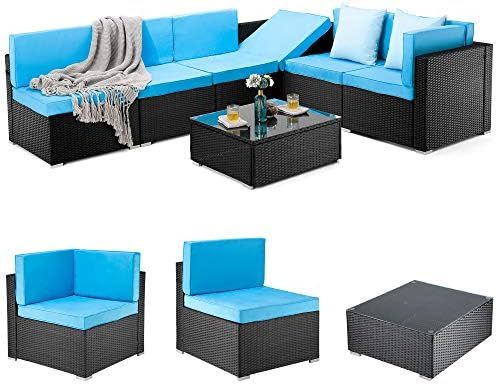 Pamapic 7 Pieces Patio Furniture,Outdoor Rattan Sectional Sofa Conversation Set with Tea Table an... | Amazon (US)