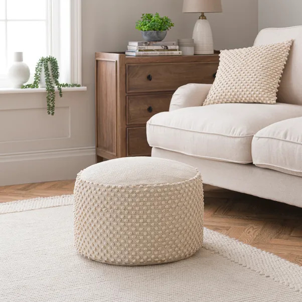 Jersey Bobble Round Pouffe | Dunelm