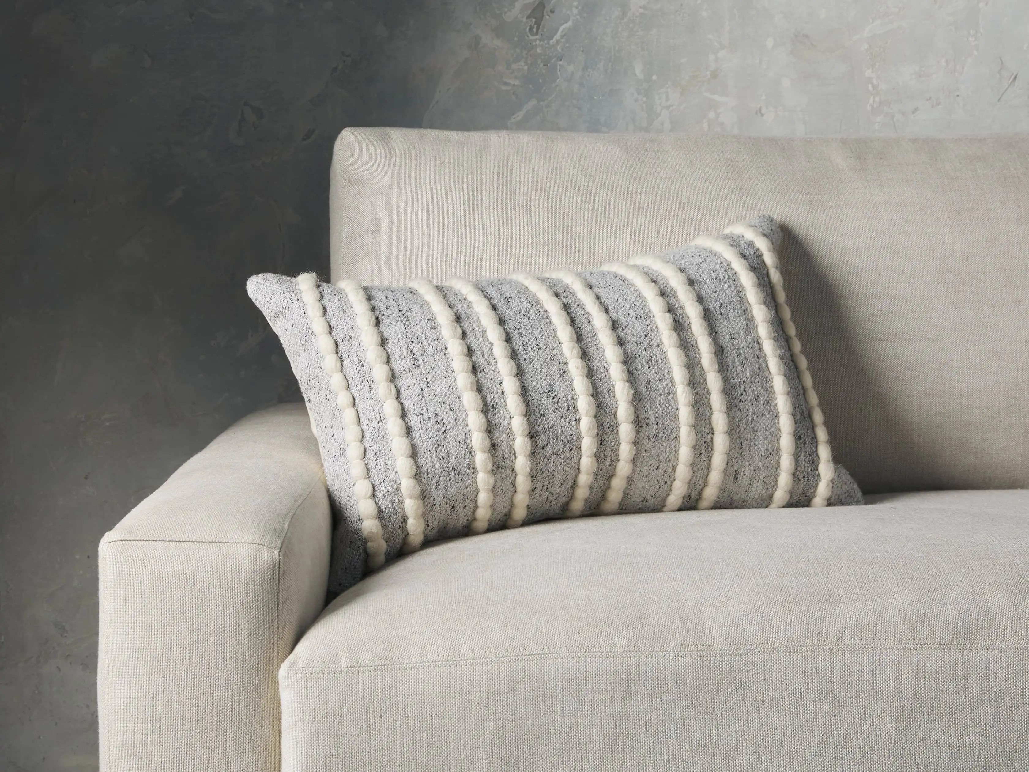 Chunky Stripe 24"" Lumbar Pillow in Light Grey | Arhaus