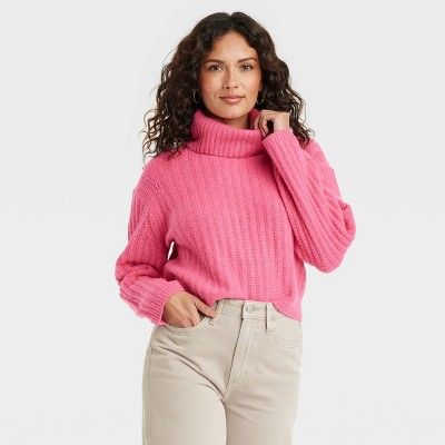 Women's Mock Turtleneck Cashmere-Like Pullover Sweater -  Universal Thread™ Pink L | Target