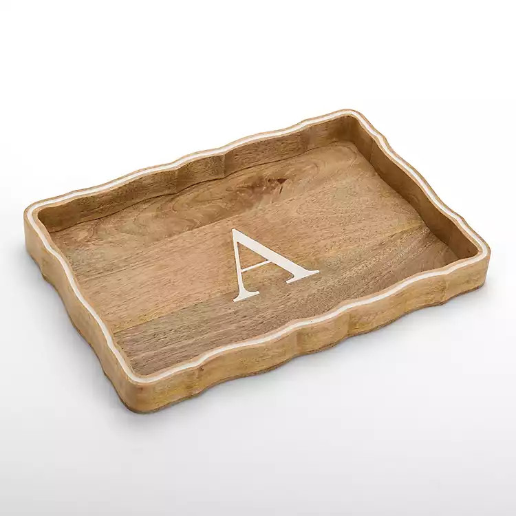 Monogram A Natural Wood Scalloped Tray | Kirklands Home | Kirklands