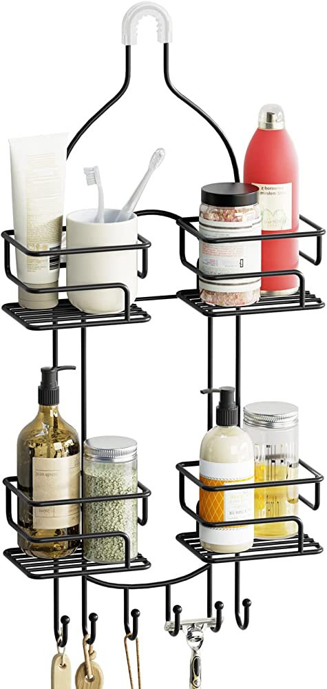 SRIWATANA Shower Caddy Hanging Over Head, Bathroom Shower Organizer Shower Rack Holder with Hooks... | Amazon (US)