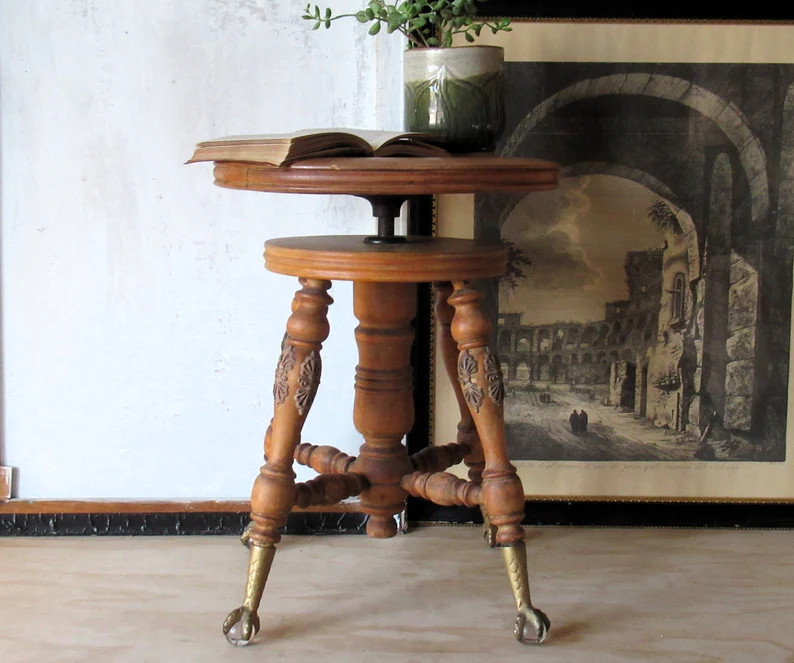 Antique swiveling piano stool, claw and ball feet piano stool, Gertz music chair, side table, dis... | Etsy (US)