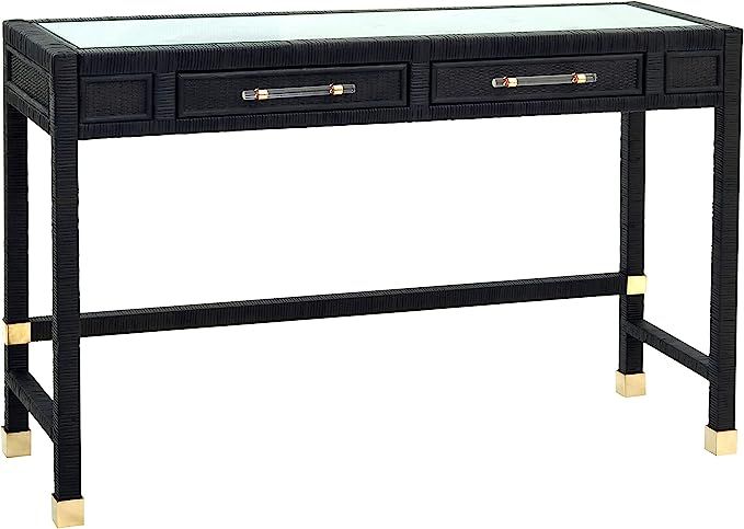 Tov Furniture Amara Charcoal Rattan Desk | Amazon (US)