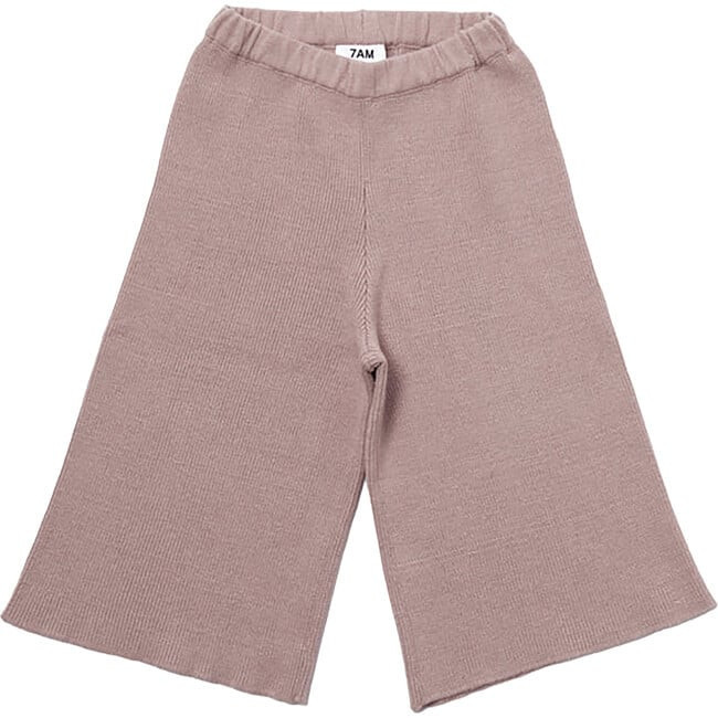7AM Enfant | Chunky Ribbed Knit Elastic Waist Wide Leg Loose-Fit Pants, Ash (Rose Pink, Size 4-5Y) | Maisonette | Maisonette
