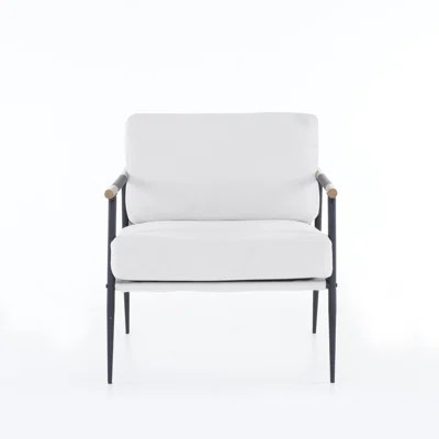 White modern chic accent chair | metal frame | upholstered chenille | removable seat & back cushion | comfy reading chair for bedroom | Wayfair Professional