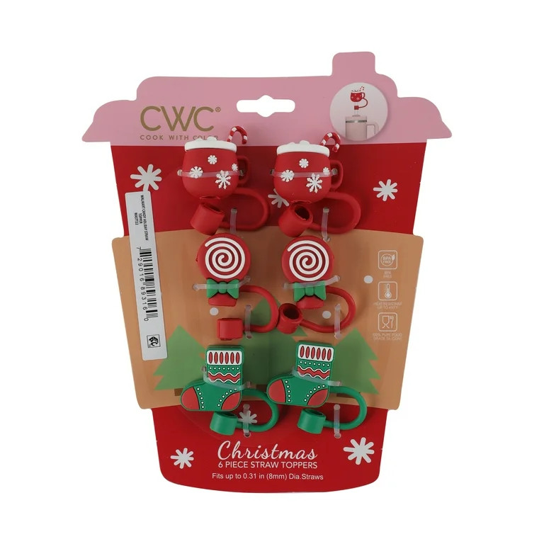 Cook with Color multi color red and white candy holiday straw toppers | Walmart (US)